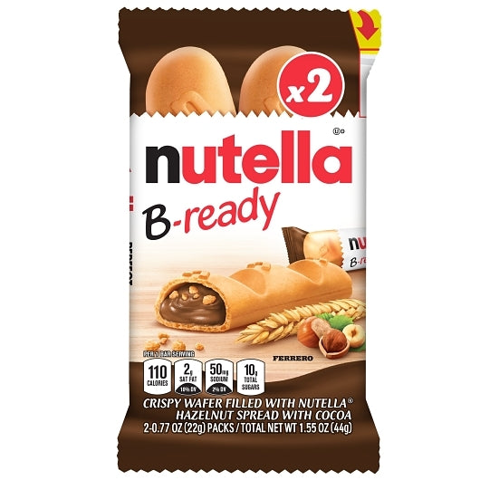 Nutella B-Ready T2x16x4, Crispy Wafer Filled With Nutella Hazelnut Spread, 1.55 Ounce